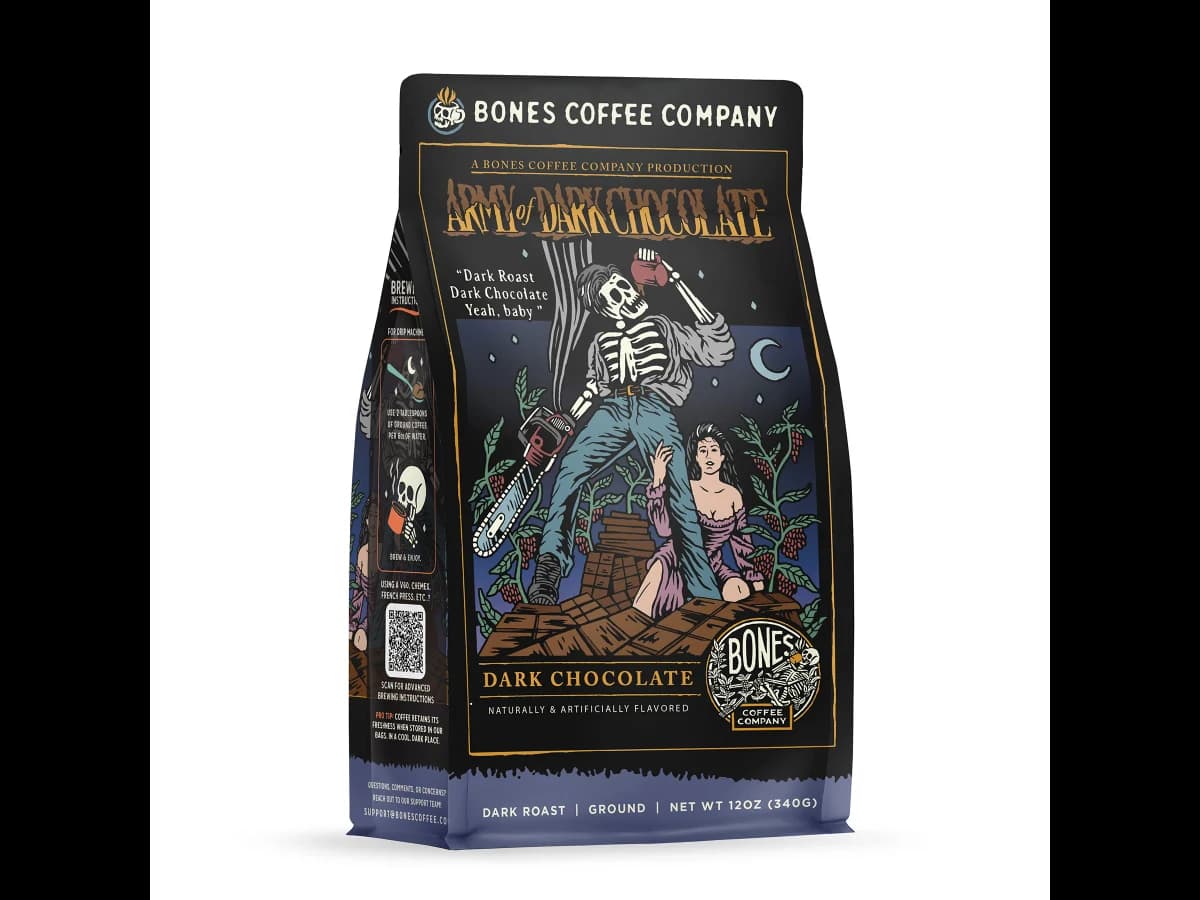 Bones Coffee Company Army of Dark Chocolate bag illustration