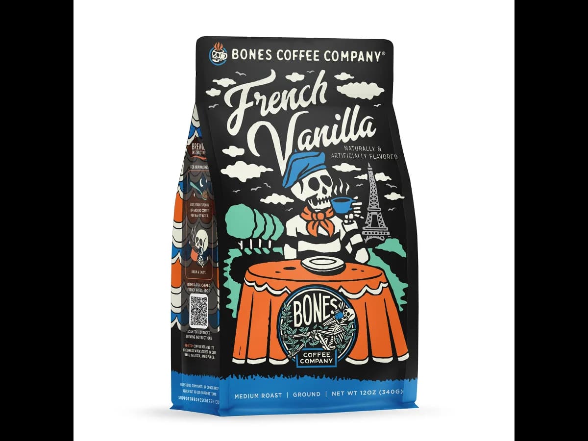 Bones Coffee Company French Vanilla bag illustration