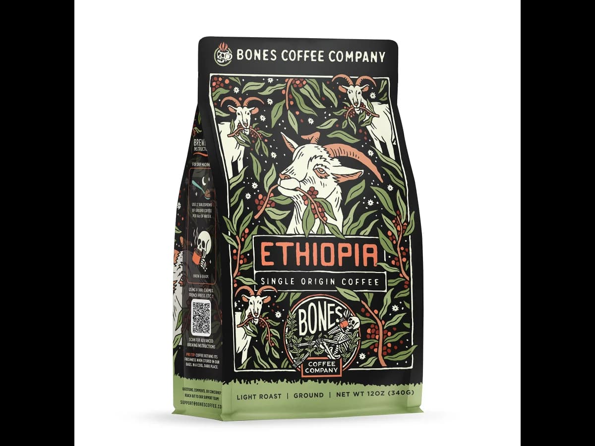 Bones Coffee Company Ethiopia Single-Origin Coffee bag illustration