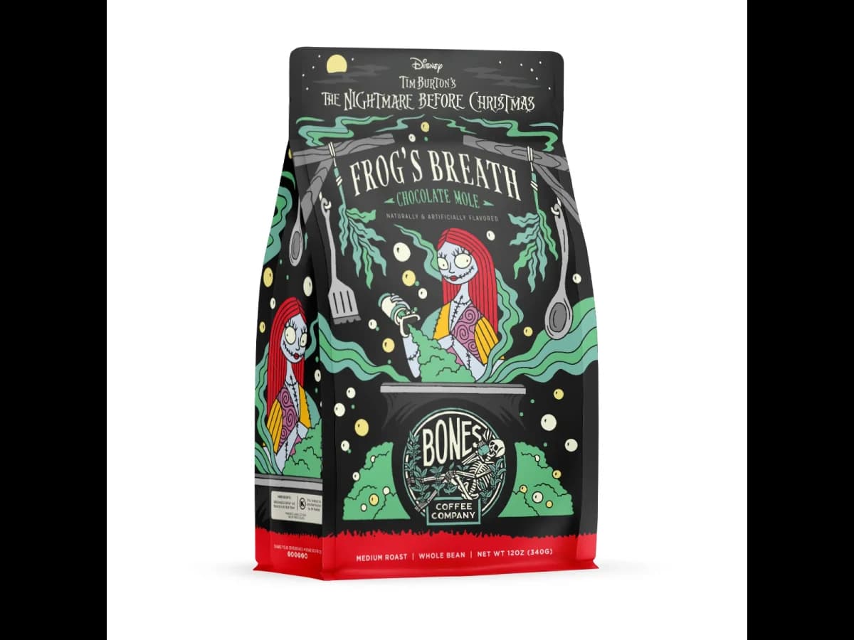 Bones Coffee Company Frog's Breath bag illustration