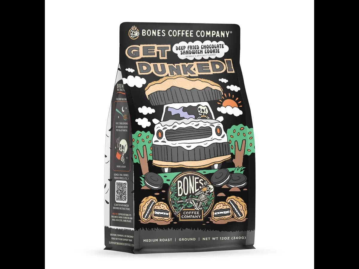 Bones Coffee Company Get Dunked! bag illustration