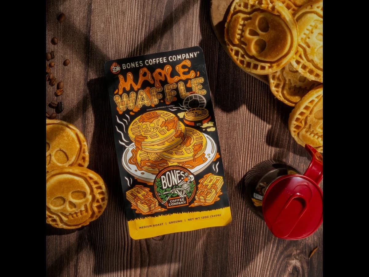 Bones Coffee Company Maple Waffle bag illustration
