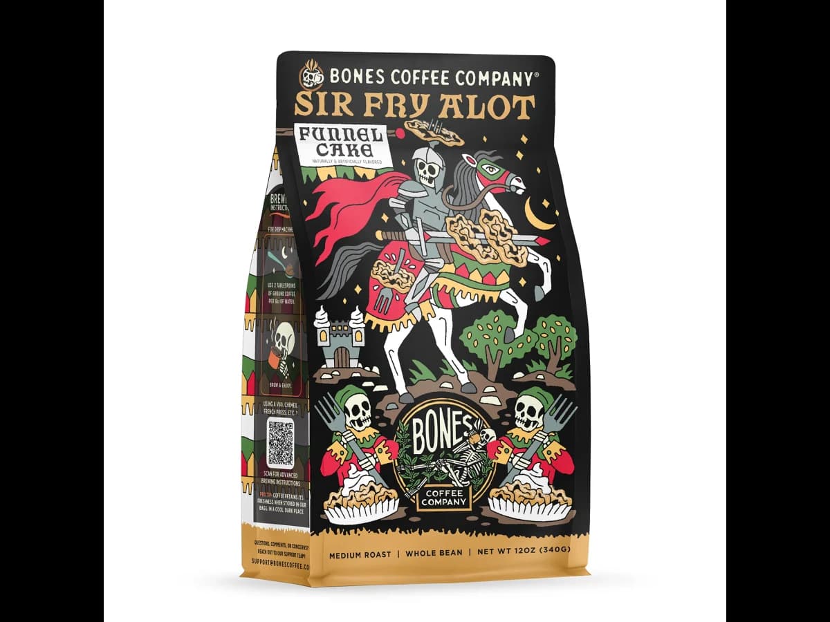 Bones Coffee Company Sir Fry Alot bag illustration