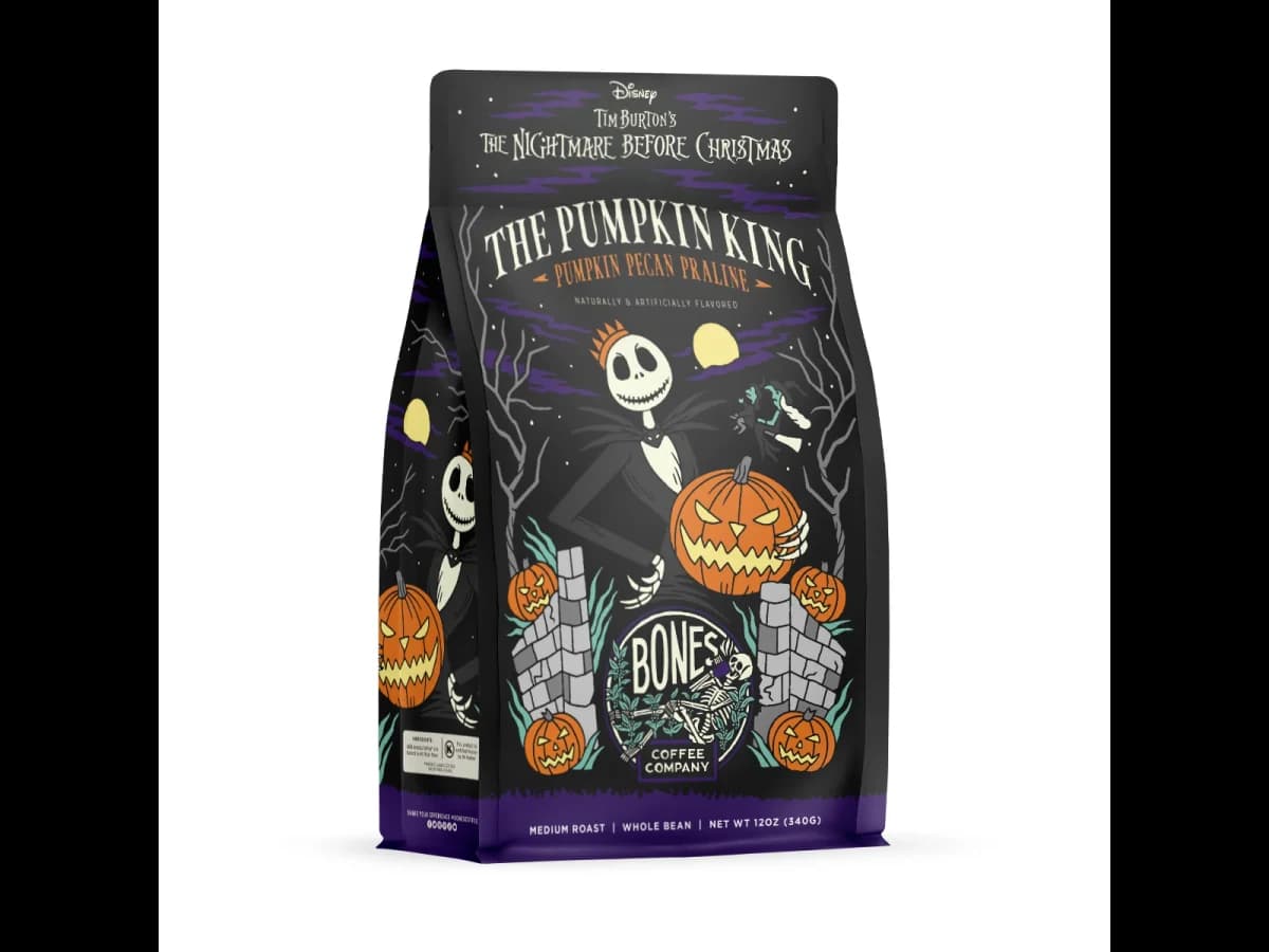 Bones Coffee Company The Pumpkin King bag illustration