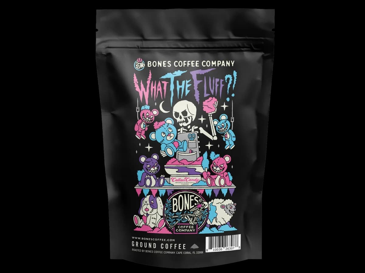 Bones Coffee Company What The Fluff?! bag illustration
