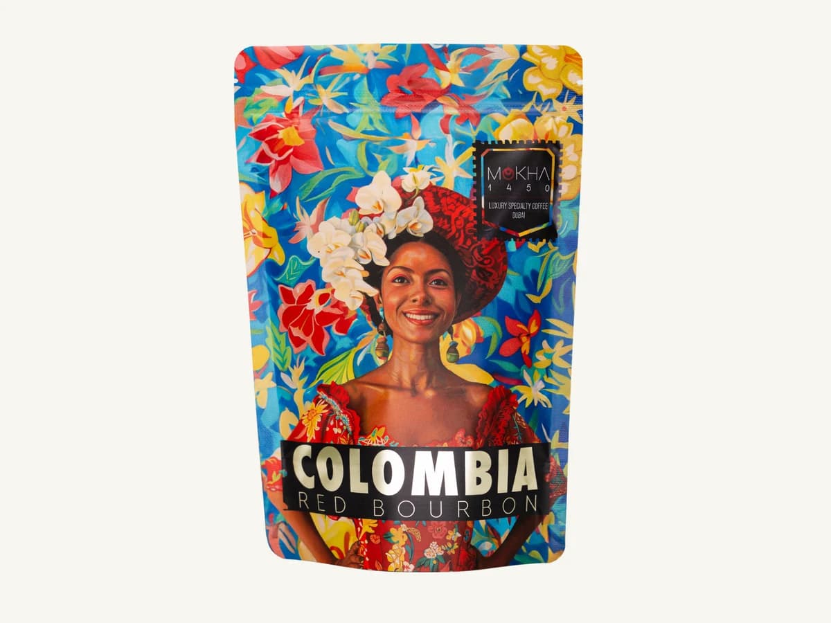 Mokha 1450 Colombia Red Bourbon bag illustration
