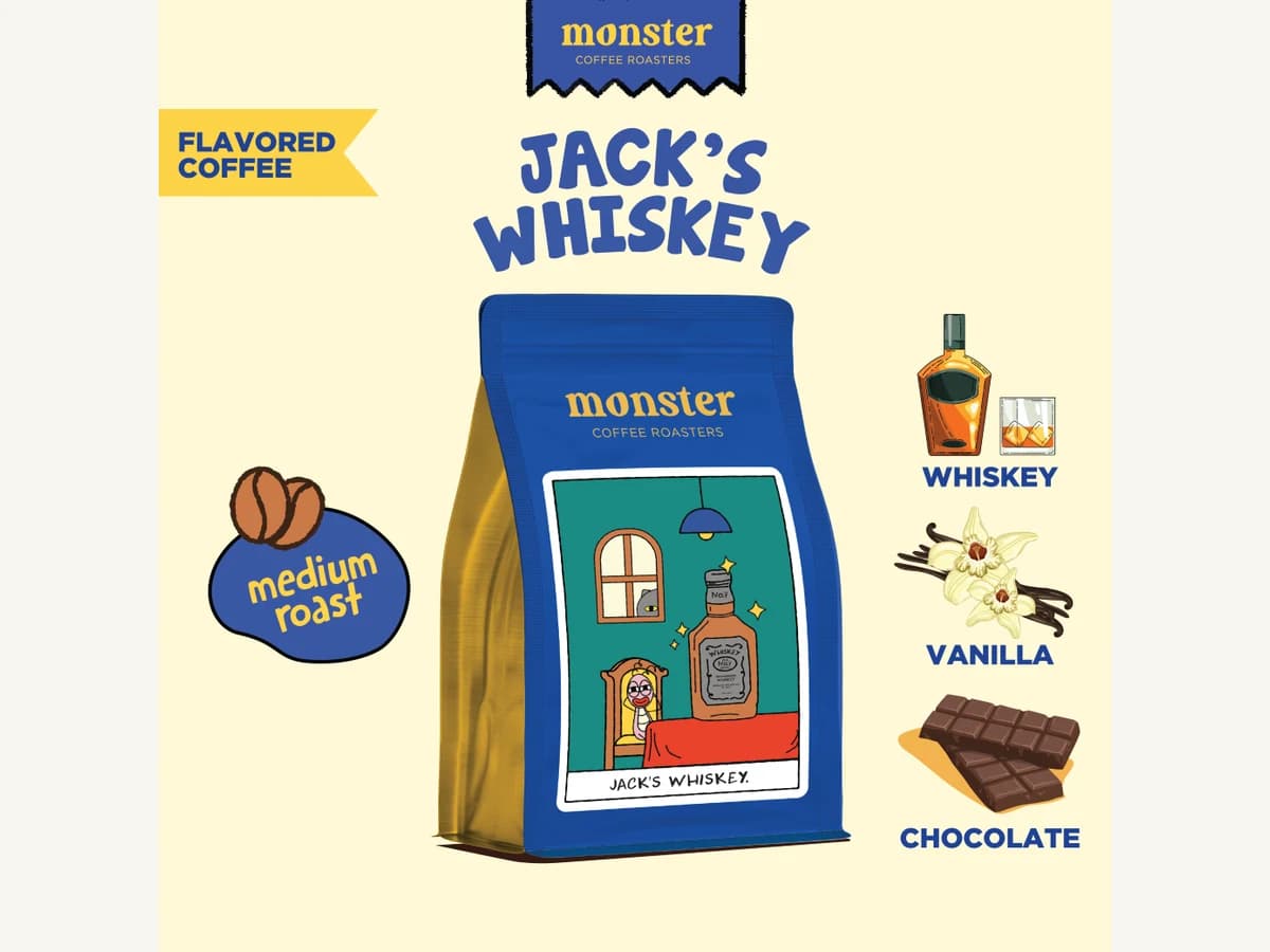 Monster Coffee Roasters Jack's Whiskey bag illustration