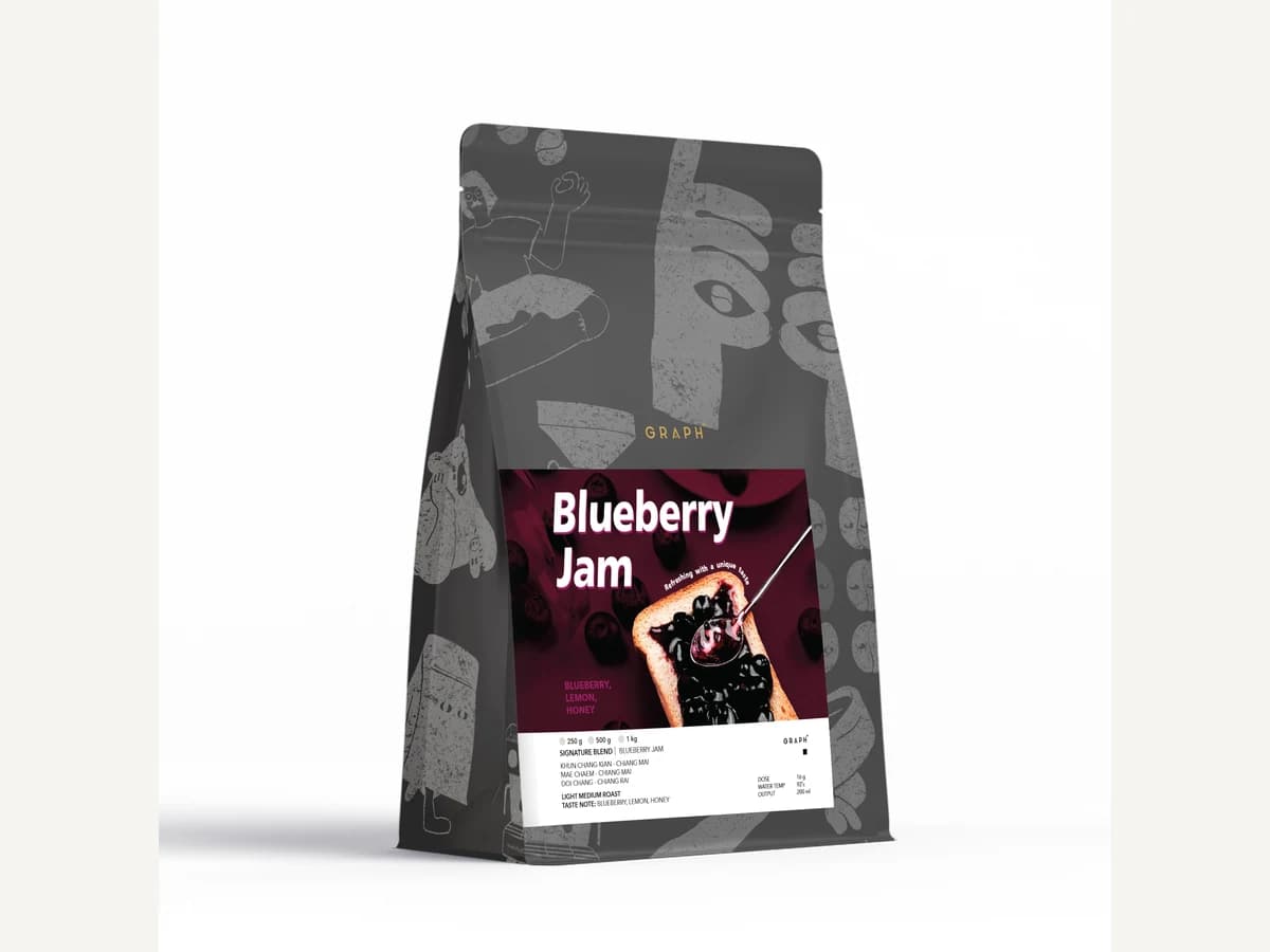 Graph Coffee Co. Blueberry Jam bag illustration