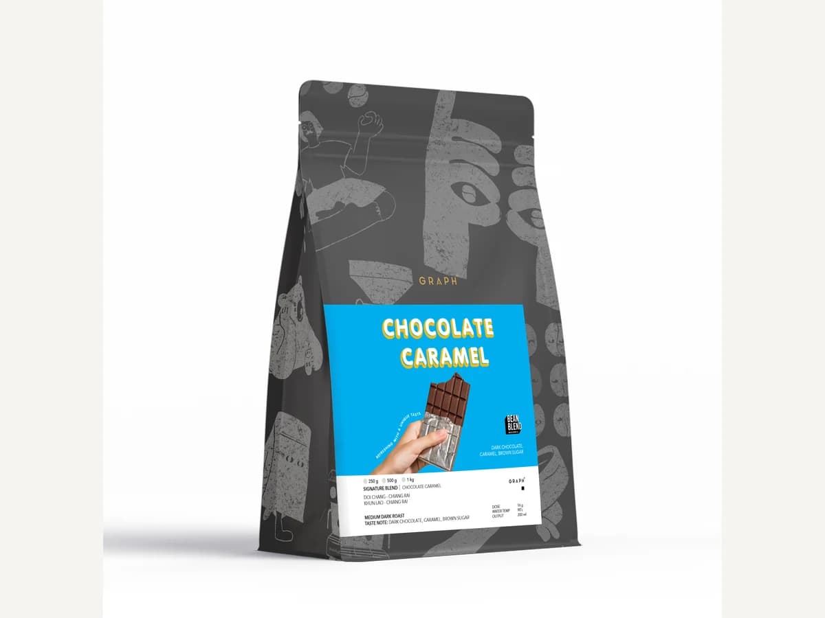 Graph Coffee Co. Chocolate Caramel bag illustration