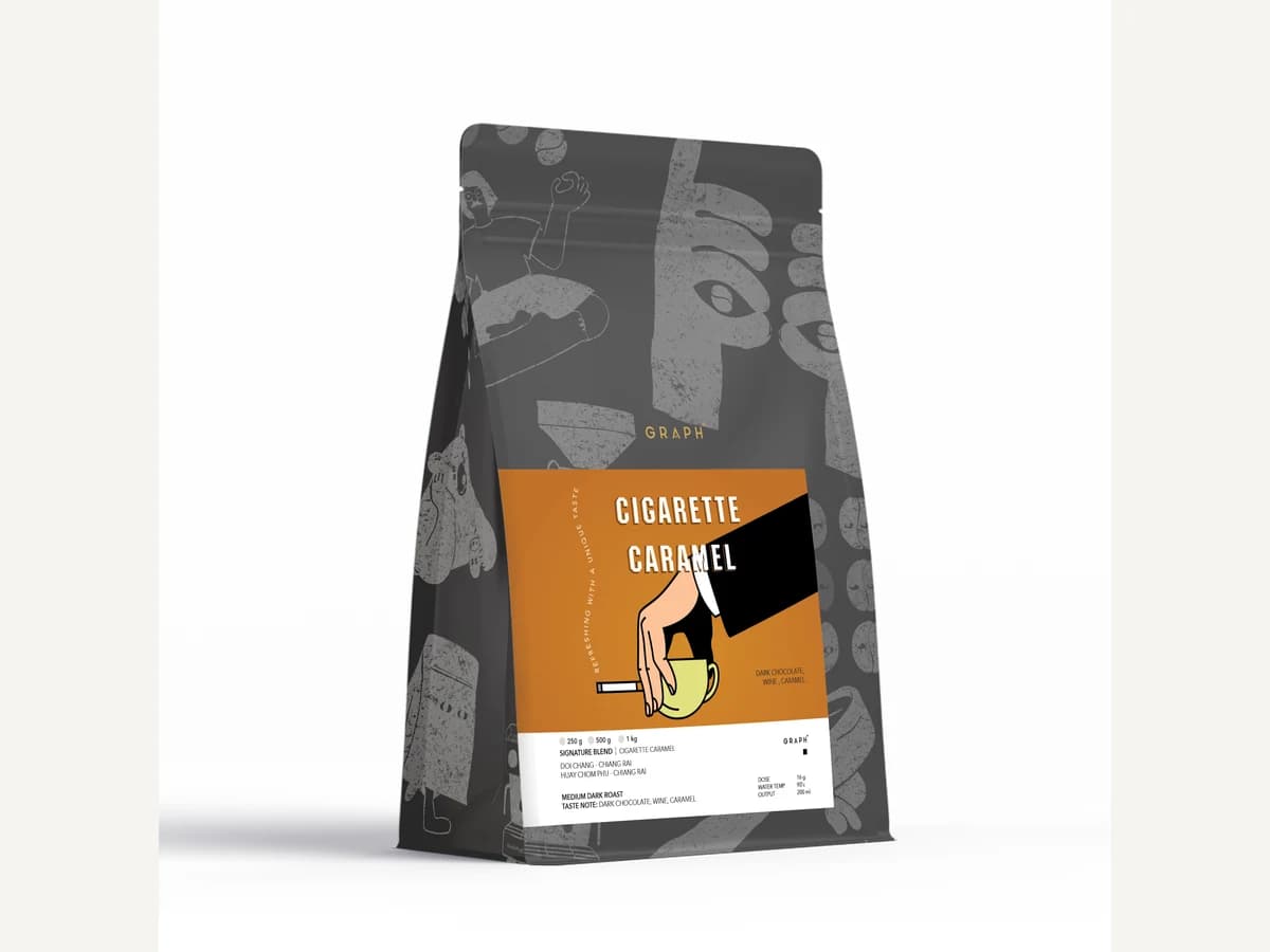 Graph Coffee Co. Cigarette Caramel bag illustration