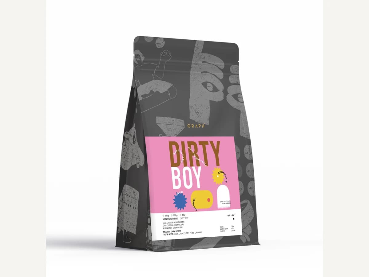 Graph Coffee Co. Dirty Boy bag illustration