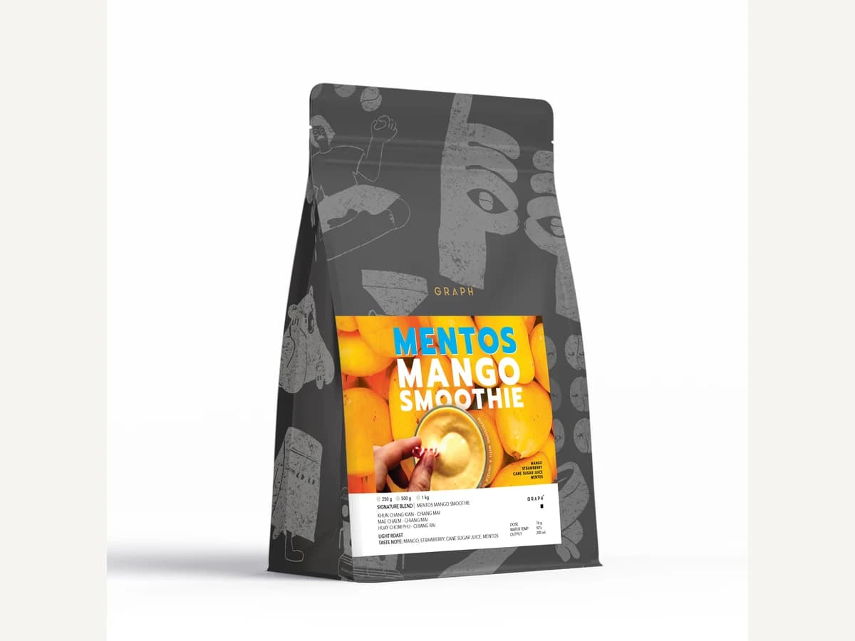 Graph Coffee Co. Mentos Mango Smoothie bag illustration