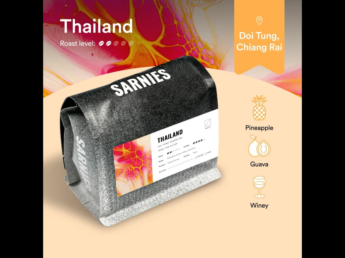 Sarnies Doi Tung Gayo Honey bag illustration