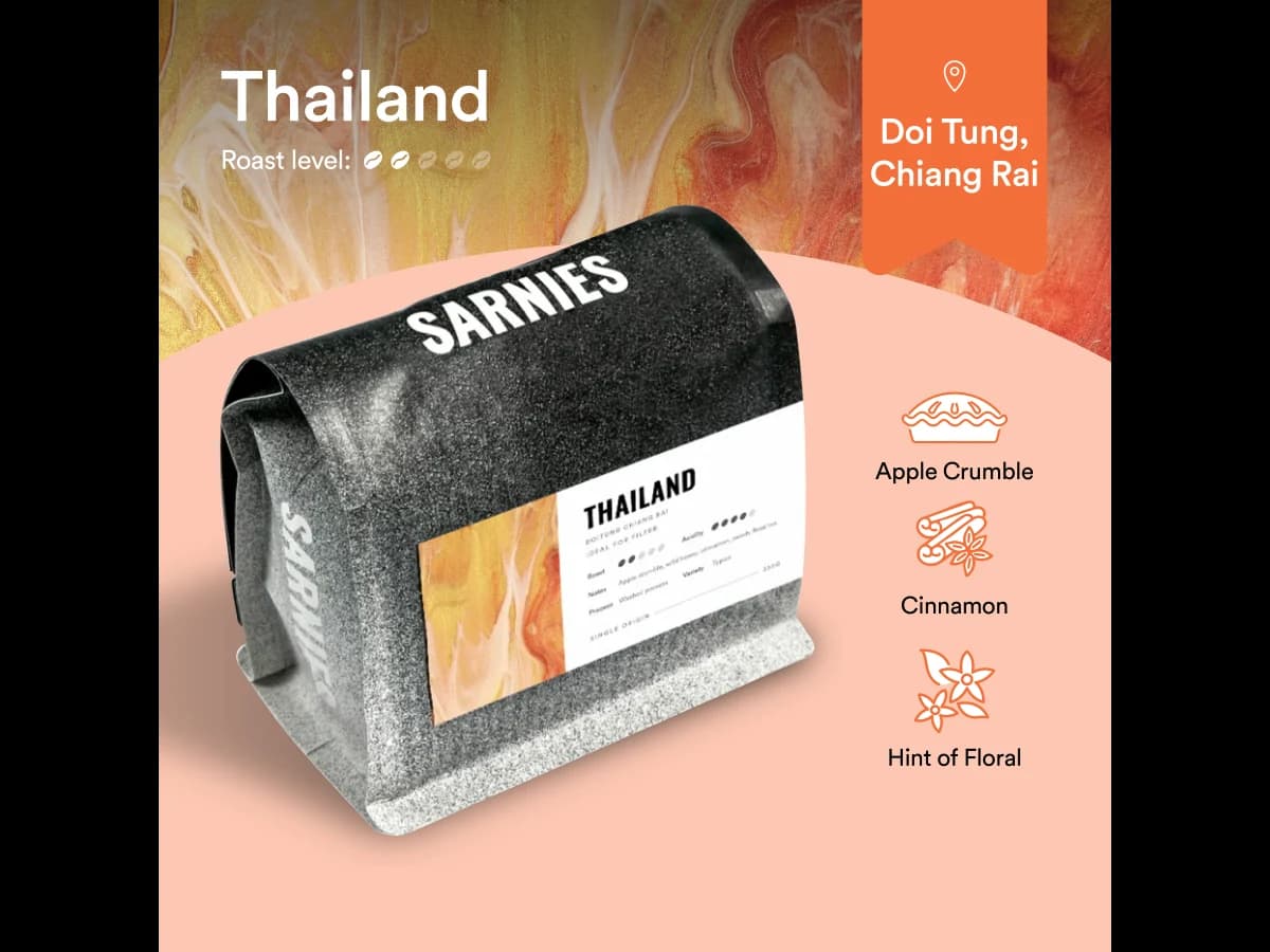 Sarnies Doi Tung Typica Washed bag illustration