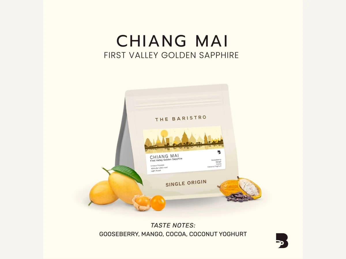 The Baristro Chiang Mai First Valley Golden Sapphire bag illustration