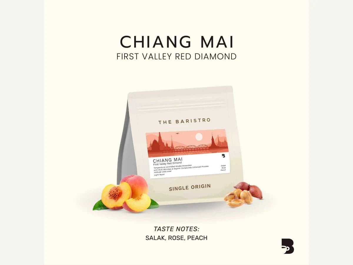 The Baristro Chiang Mai First Valley Red Diamond bag illustration