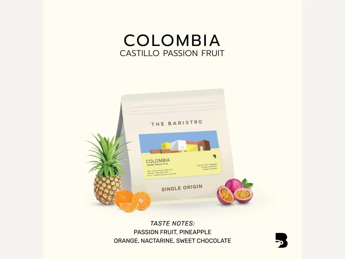The Baristro Colombia Castillo Passion Fruit bag illustration