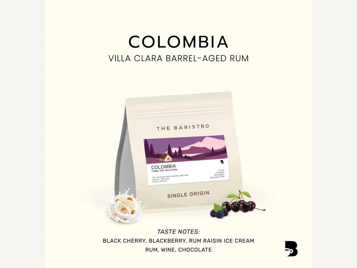 The Baristro Colombia Villa Clara Barrel-Aged Rum bag illustration