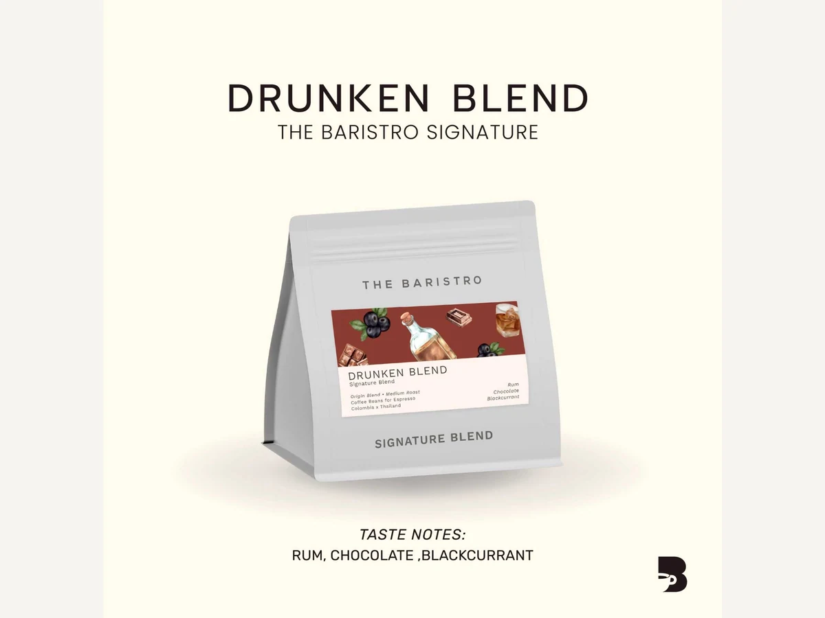 The Baristro Drunken Blend bag illustration