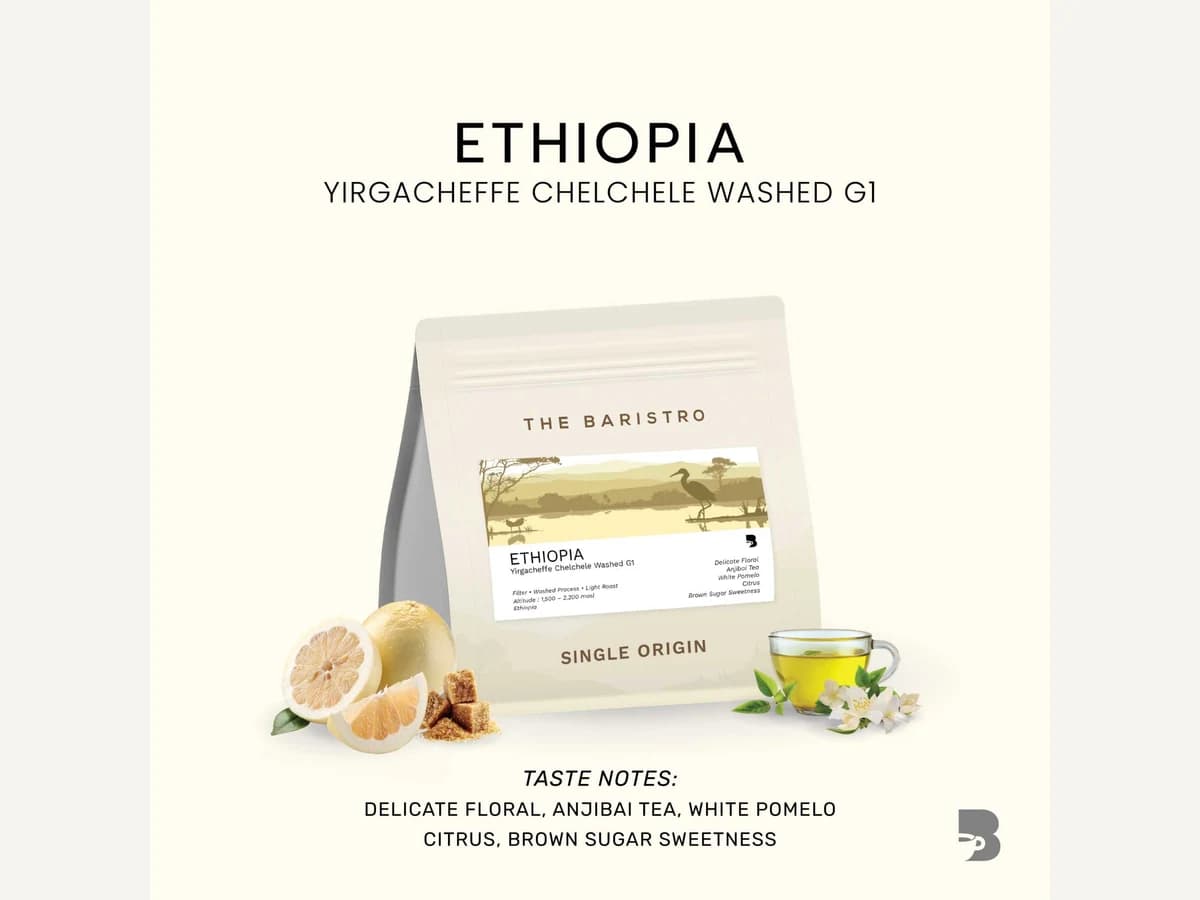 The Baristro Ethiopia Yirgacheffe Chelchele Washed G1 bag illustration