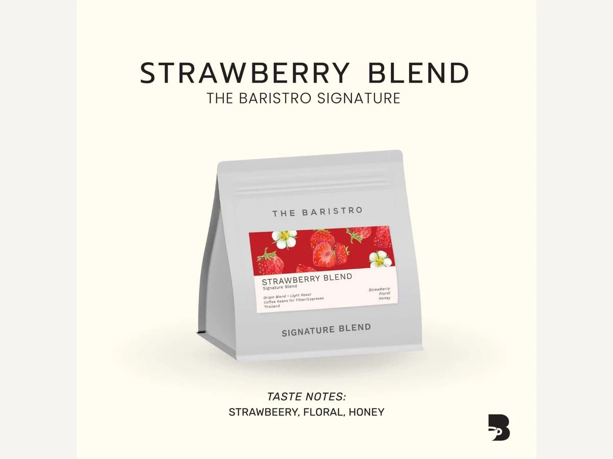 The Baristro Strawberry Blend bag illustration