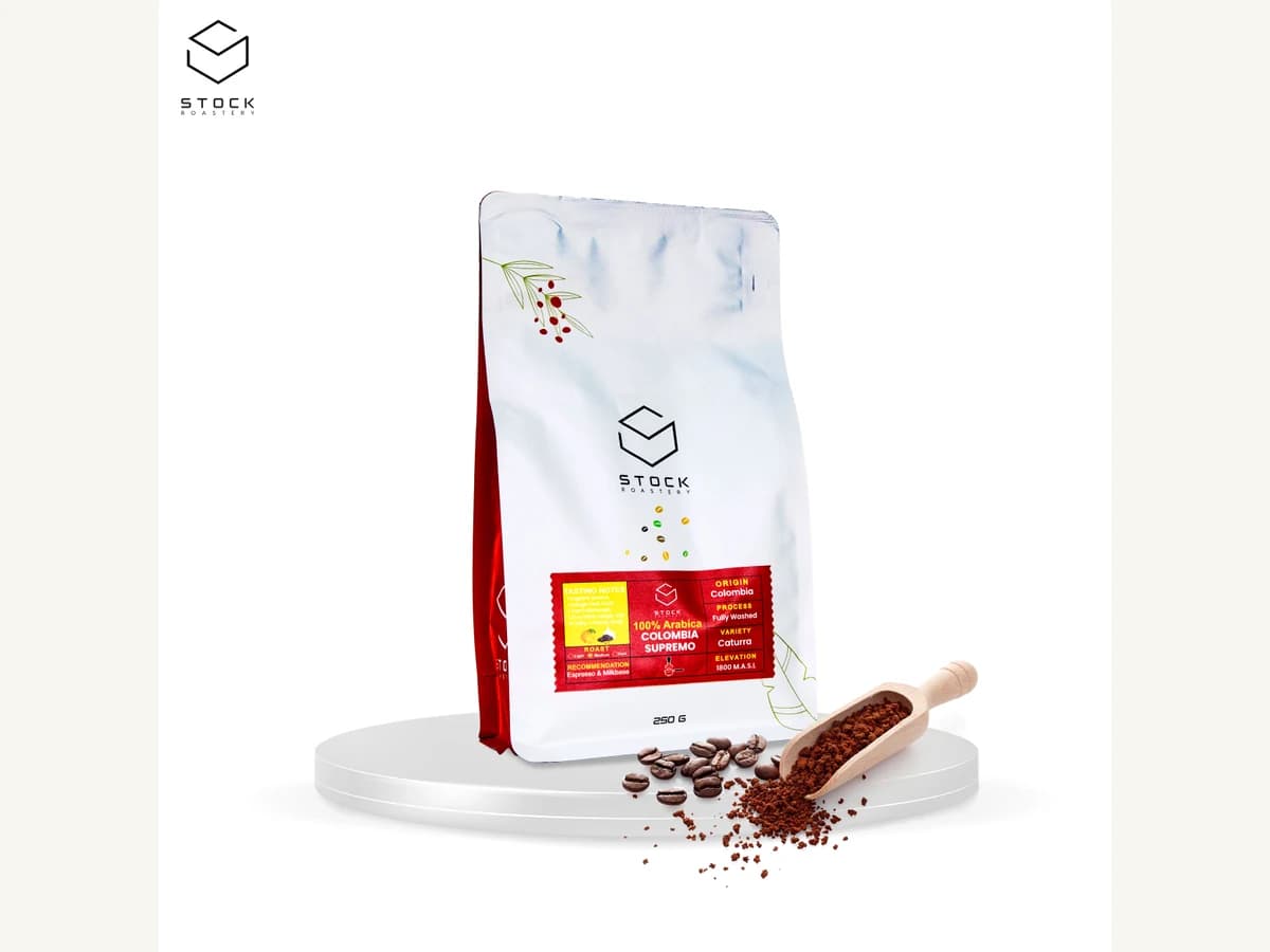Stock Coffee Roaster Colombia Supremo bag illustration